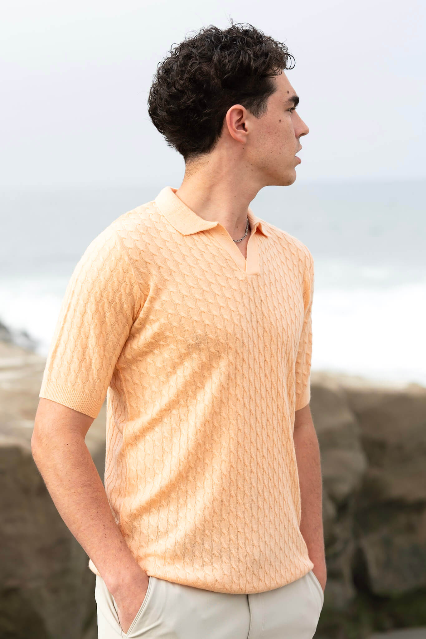 Cashmere Feel Polo Shirt | Orange Creme