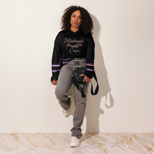 Women’s Black & Purple “Midnight Crew” Recycled Hockey Fan Jersey Premium Moisture-Wicking, Streetwear Style