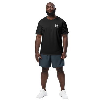 ShopHnH Men’s Performance Jersey – Black Athletic Mesh Workout Shirt | Breathable Polyester Gym & Streetwear Top with 3D Logo